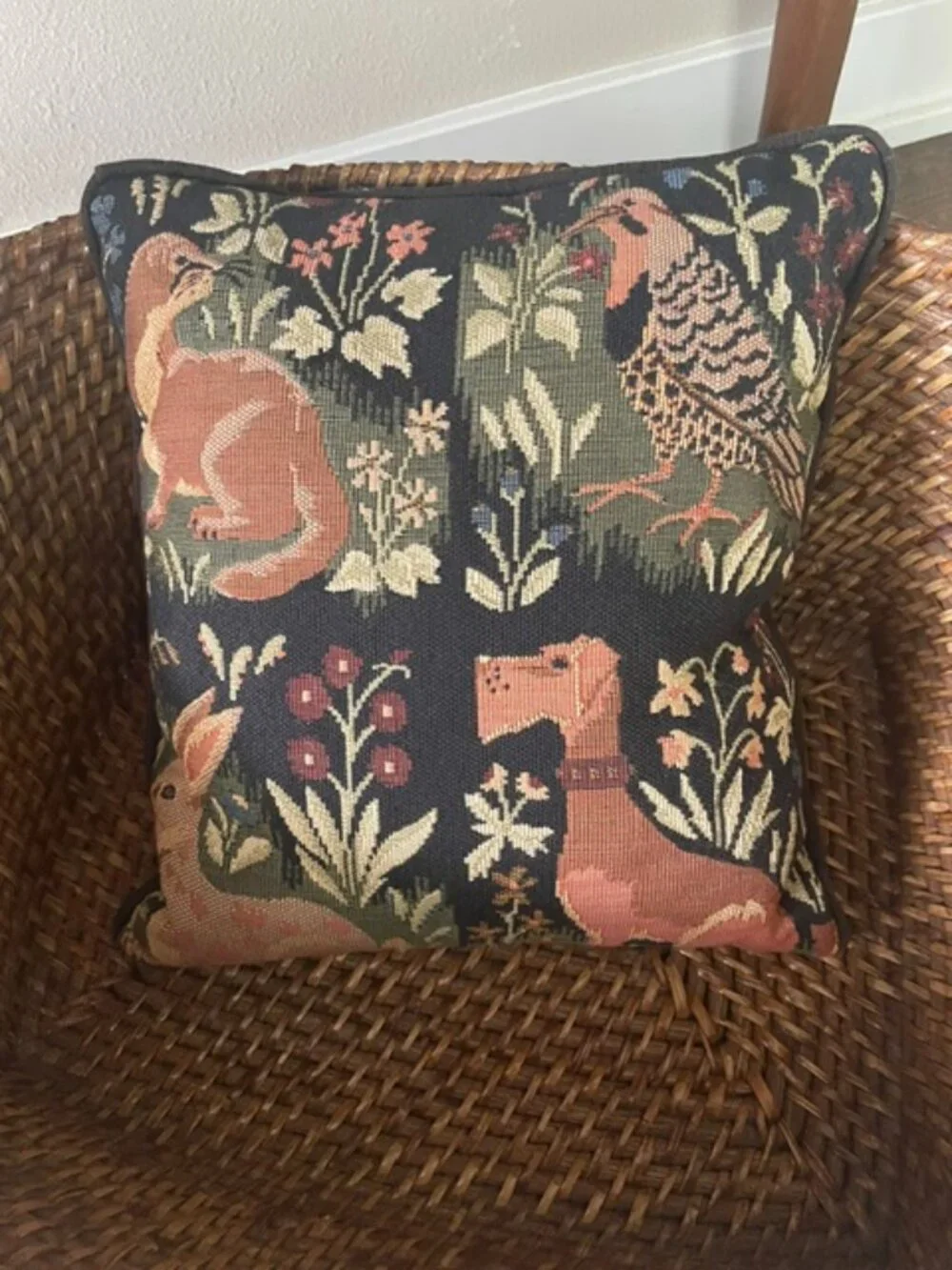 Vintage Robert Allen Woodland Animals Tapestry Throw Pillow